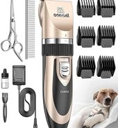 oneisall Dog Clipper Low Noise, Dog Grooming Kit with Rechargeable, Pet Shaver Cordless Electric Quiet Hair Clipper Set for Dogs Cats Pets（Gold）
