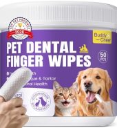No-Rinse Dog Dental Care Wipes, Cat & Dog tooth brushing kit, Dog Wipes for Pet & Cat Teeth Cleaning, Dog toothbrush Finger Dental Wipes to Remove Plaque & Tartar, Disposable Dog Wipes – 50 Count