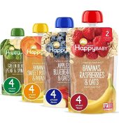 Happy Baby Organics Stage 2 Baby Food Pouches, Gluten Free, Vegan & Healthy Snack, Clearly Crafted Fruit & Veggie Puree, Fruit & Veggie Variety Pack, 4 Ounces (Pack of 16), Amazon Exclusive